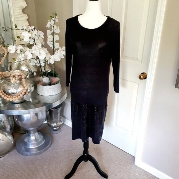 NWOT Joe Fresh black sequin hem long sleeve midi dress, XL - Picture 3 of 8